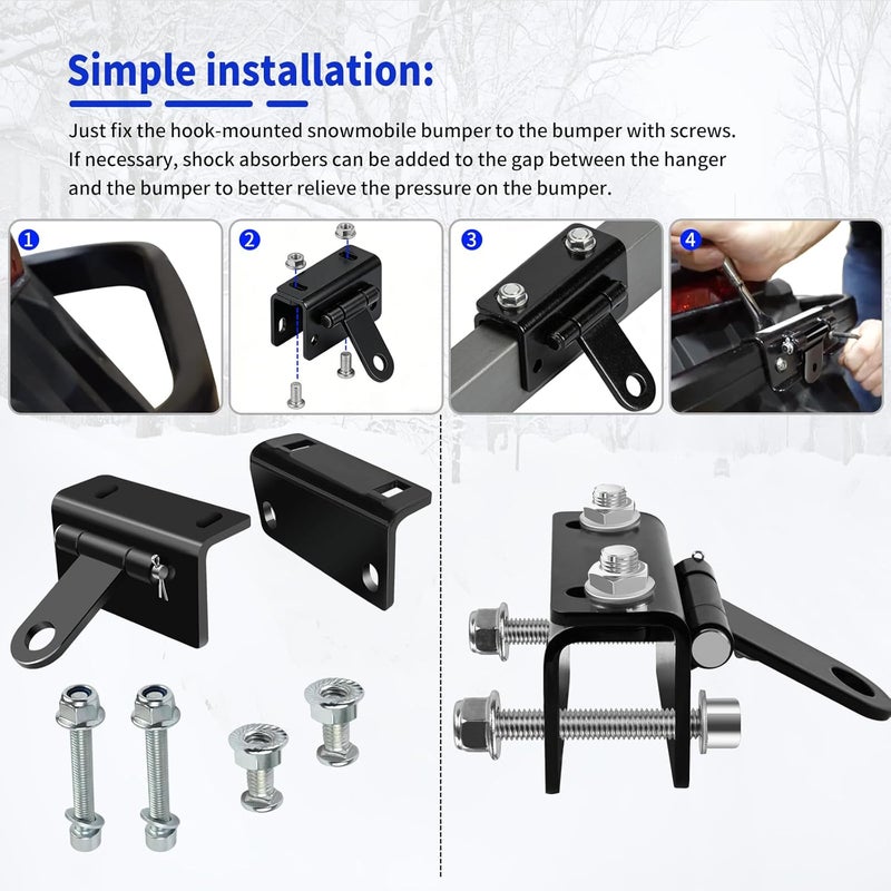AQBB Universal Snowmobile Bumper Hitch Tongue Type Tow Carrier Compatible with Ski Doo Polaris REV Arctic Cat Yamaha and More, Adjustable Heavy-Duty Steel Sled Trailer Towing Hitch Hook - Image 4